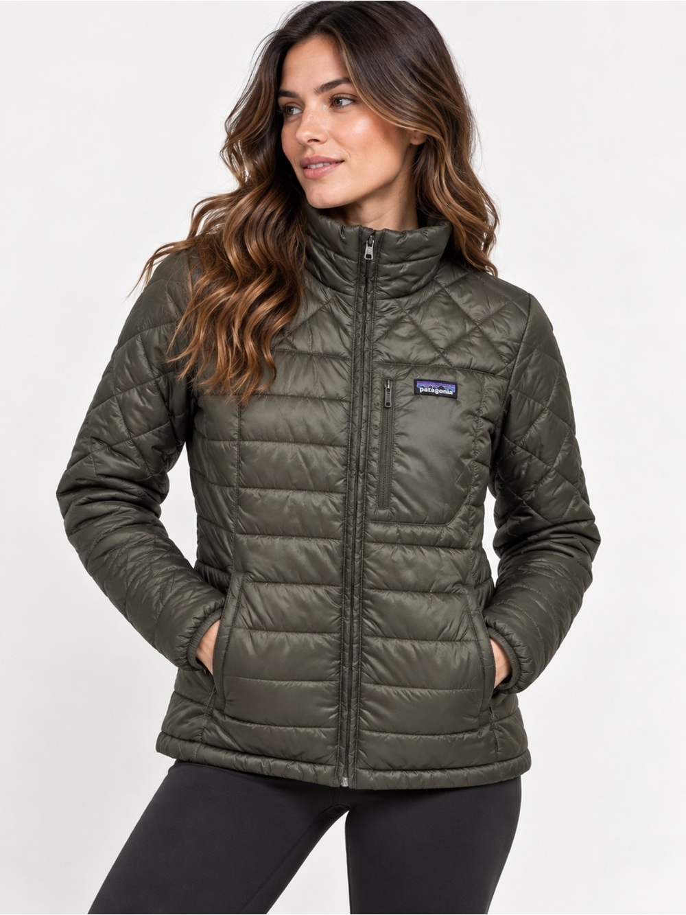 Patagonia Radalie Jacket Women’s Small Army Green Quilted Insulated Full Zip